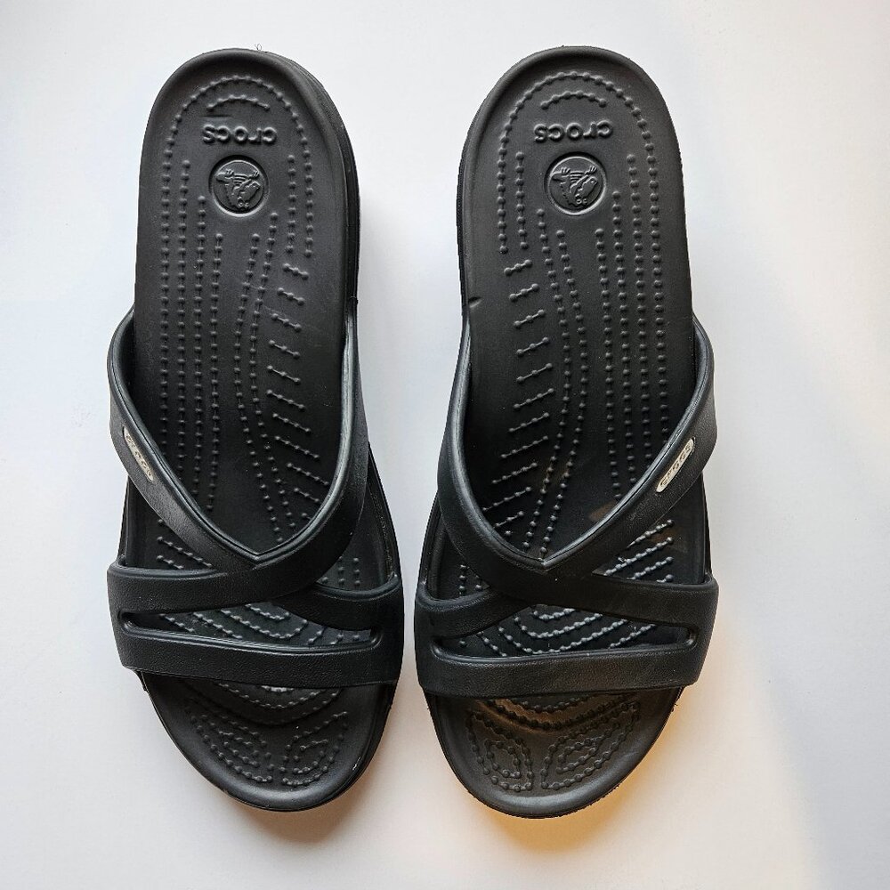 Crocs Patricia Il Wedge Sandals Womens Black Strappy Slip On- Size 8